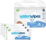WaterWipes Plastic-Free Original Baby Wipes, 99.9% Water Based Wipes, Unscented & Hypoallergenic for Sensitive Skin, 240 Count (4 packs), Packaging May Vary